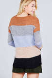 Long Sleeve Round Neck Color Block Sweater