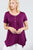 Short Sleeve Scoop Neck W/button Shirring Detail Rayon Spandex Top