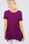 Short Sleeve Scoop Neck W/button Shirring Detail Rayon Spandex Top