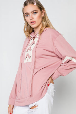 Knit Hooded Lace-up Sweater