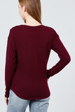 Long Sleeve Round Neck Shoulder Button Detail Brushed Hacci Top