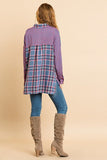 Plaid And Checkered Print Long Roll Up Sleeve Button Front Collared Top With Chest Pocket