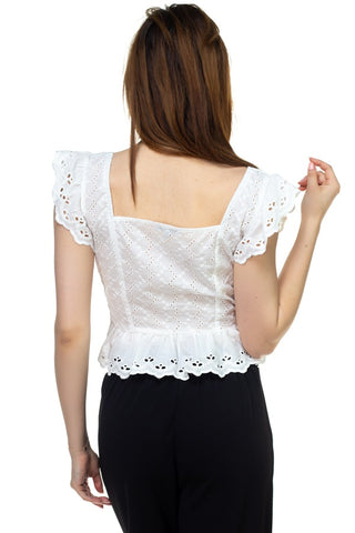 Embroidered Ruffle Cropped Top