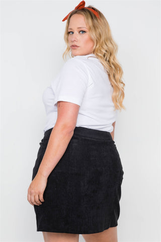 Plus Size Corduroy Scallop Front Mini Skirt