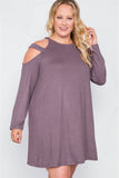 Plus Size Knit Strap Shoulder Long Sleeve Dress