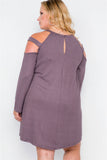 Plus Size Knit Strap Shoulder Long Sleeve Dress