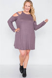 Plus Size Knit Strap Shoulder Long Sleeve Dress