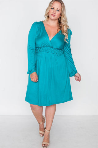 Plus Size Shoreline Turquoise Ling Sleeve Dress