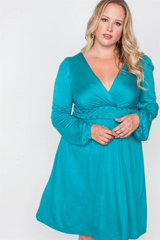 Plus Size Shoreline Turquoise Ling Sleeve Dress