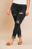 Skinny Pants With Animal Print Patches And Rolled Cuff Hem