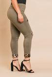 Skinny Pants With Animal Print Patches And Rolled Cuff Hem