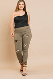 Skinny Pants With Animal Print Patches And Rolled Cuff Hem