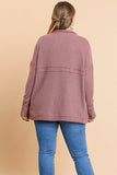 Waffle Knit Long Sleeve High Folded Neck Top