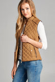 Quilted Padding Vest With Suede Piping Details