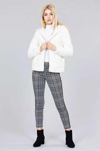Hoodie Side Pocket Faux Fur Zip-up Jacket