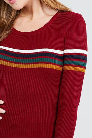 Long Sleeve Round Neck Stripe Sweater Top