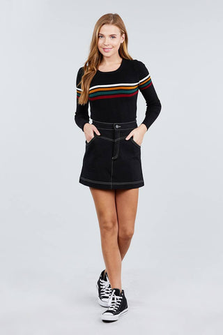 Long Sleeve Round Neck Stripe Sweater Top