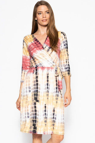 Belted Waist 3/4 Sleeve Dress