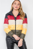 Multi Color Block Zip-up Puffer Jacket