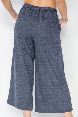 Knit Side Button Wide Leg Ankle Pants