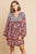 Floral Mixed Print Long Puff Sleeve Split Neck Dress