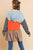 Striped Long Sleeve Color Blocked Hooded Tunic With Drawstring And Ruffle Hem
