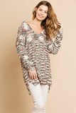 Multi Color Long Sleeve V-neck Soft Knit Pullover