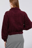 Long Sleeve Pouch Pocket W/collar Faux Fur Jacket