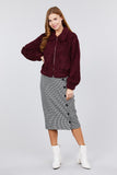 Long Sleeve Pouch Pocket W/collar Faux Fur Jacket