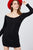 Long Sleeve Off The Shoulder Neckline Front Snap Button Detail Cotton Spandex Heavy Rib Mini Dress