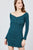 Long Sleeve Off The Shoulder Neckline Front Snap Button Detail Cotton Spandex Heavy Rib Mini Dress