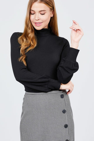 Long Sleeve Turtle Neck Rib Knit Top