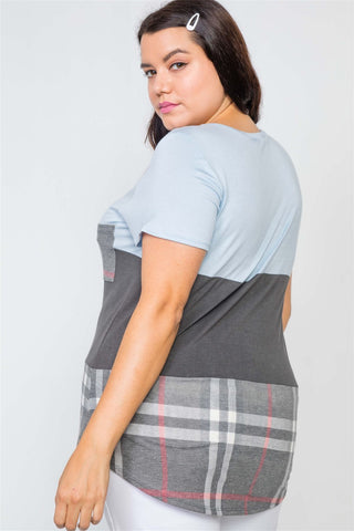 Plus Size Charcoal Blue Casual Combo Knit Top