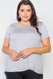 Plus Size Solid Front-twist Short Sleeve Top