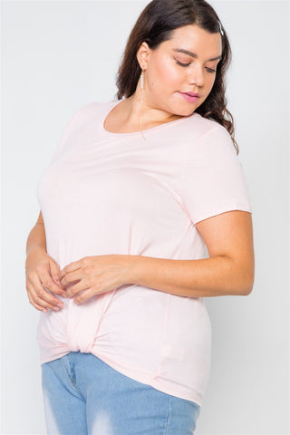 Plus Size Solid Front-twist Short Sleeve Top