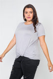 Plus Size Solid Front-twist Short Sleeve Top