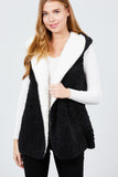 Open Front W/hoodie Faux Fur Reversible Vest