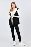 Open Front W/hoodie Faux Fur Reversible Vest