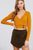 Long Sleeve Surplice Neck Line Button Detail Rib Knit Top