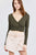Long Sleeve Surplice Neck Line Button Detail Rib Knit Top