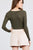 Long Sleeve Surplice Neck Line Button Detail Rib Knit Top