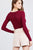 Long Sleeve Surplice Neck Line Button Detail Rib Knit Top