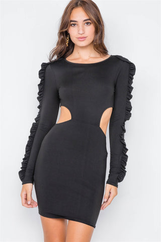 Cut-out Flounce Sleeve Trim Mini Dress