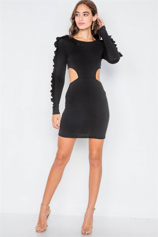 Cut-out Flounce Sleeve Trim Mini Dress