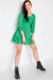 Kelly Green Lace Floral Eyelet Mini Midi Frill Dress