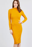 Long Sleeve Mock Neck Rib Sweater Midi Dress