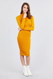 Long Sleeve Mock Neck Rib Sweater Midi Dress