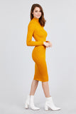 Long Sleeve Mock Neck Rib Sweater Midi Dress