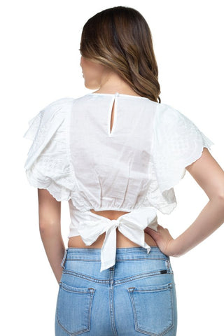 Embroidered Ruffle Sleeve Top