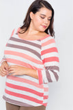 Plus Size Sheer Stripe Round Neck Top